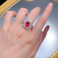 wholesale S925 silver with 8*10mm pigeon blood pigeon egg full diamond festive red high-carbon diamond ring-0-3