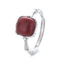 wholesale S925 Sterling Silver Vintage Set Square Red Agate Ring Creative Bamboo Joint Design Open Adjustable Ring for Women-0-4