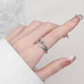 wholesale S925 Sterling Silver Irregular Geometric Symbol Asymmetric Ring Korean Style Fashion Trendy Design Index Finger Ring-0-3