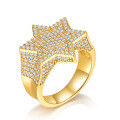 wholesale Gold-plated European and American new hip-hop micro-set zircon hexagram men's ring, bold and exaggerated hip-hop finger ring-0-1