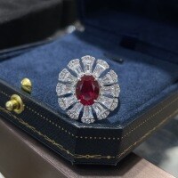 18K Gold 3ct Pigeon Blood Ruby Jewelry Set-2-carat cultured ruby ring  US size 6