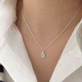 wholesale S925 Sterling Silver Moonstone Oval Necklace for Women, Korean Summer New Arrival, Minimalist and Luxurious Collarbone Chain-0-2