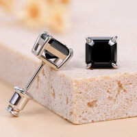 wholesale S925 Sterling Silver Black Square Moissanite Stud Earrings with Four-Prong Setting, Ascher Cut Pagoda Moissanite, Fashionable and Unique Earrings-1 carat + 1 carat