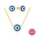 wholesale S925 Sterling Silver Classic Evil Eye Stud Earrings and Necklace Set, Versatile Women's Pendant-0-0
