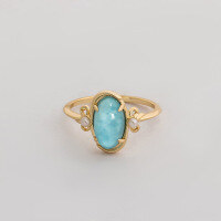 wholesale S925 Silver Plated with 14K Gold, Japanese-Inspired Minimalist Niche Luxury Style, Sea Foam Stone and Clear Crystal Ring-Sea Stone Ring Mido No. 6