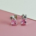 wholesale S925 Sterling Silver Adorable Cat Resin Pink Zircon Earrings, Forest-Inspired Fashionable and Unique Design, Student Style Women's Earrings-0-5