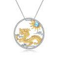wholesale 925 Silver Chinese Zodiac Dragon Pendant with Natural Gemstone, Necklace-0-0