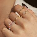 wholesale S925 Sterling Silver Four-Leaf Clover Open Adjustable Ring with Rotating Colorful Zircon for Women-0-2