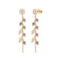 wholesale S925 Sterling Silver with Natural Purple Mica and Freshwater Pearl Tassel Drop Earrings for Women-14K gold 925 silver