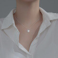 wholesale S925 silver uneven surface retro square pendant necklace with irregular geometric Japanese-style chain D7358-0-3