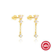 wholesale 925 Sterling Silver Metal with Marquise-cut Diamond and Pearl Earrings, Small Ins Style-Gold#4 925 silver