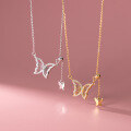 wholesale S925 Sterling Silver Diamond-Butterfly Necklace for Women, Adjustable Romantic Pendant Collarbone Chain D9261-0-2