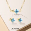 wholesale S925 Sterling Silver Four-Leaf Clover Necklace and Turquoise Earrings Set-0-0