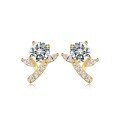 wholesale Gold-plated S925 Silver Moissanite Earrings with Round Main Stone and Tree Branch Design, Trendy Best-selling Women's Jewelry-0-4
