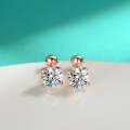 wholesale 925 Sterling Silver Rose Gold Earrings, Minimalist and Elegant Small Niche Design, Luxurious and Versatile Moissanite Studs for Women, Cross-border-0-1