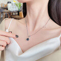 wholesale S925 Sterling Silver Light Luxury Style Spliced Chain Green Zircon Pendant Necklace Exquisite and Elegant Design Choker Necklace-0-1