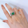 wholesale S925 Silver New Lace 8*8 Green High-Carbon Diamond Ring Geometric Design European and American Style-0-3