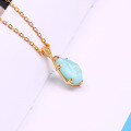 wholesale 925 Silver Gold Plated Japanese Light Jewelry Summer Vintage Teardrop Collarbone Necklace with Amazonite and White Crystal Double-Layer Stone-0-2
