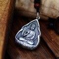 wholesale 990 Silver Amitabha Buddha Pendant for Women, Pure Silver Retro Ethnic Style Long Necklace, Six-Syllable Mantra Car Hanging Ornament-0-0