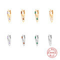 wholesale S925 Sterling Silver Geometric Tassel Chain Square Zircon Pendant Earrings-0-0