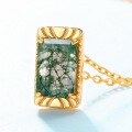 wholesale S925 Sterling Silver Japanese and Korean New Green Moss Pendant Choker Necklace Exquisite Vintage Aquatic Agate Wholesale-0-2