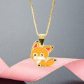 wholesale 925 Sterling Silver Europe and America Cross-Border Cute Cartoon Fox Enamel Drop Pendant Necklace for Women, Small and Unique Design Animal Accessory-0-0