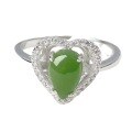wholesale 925 Silver Hollow Openwork Inlaid Green Jade Ring with Certificate Adjustable Waterdrop Heart-shaped Zircon Green Jade Openable Women's Ring-0-4
