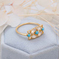 wholesale S925 silver jewelry natural gemstone vintage hollow-out design opal turquoise ring-0-3