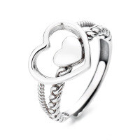 wholesale S925 Sterling Silver Double Layer Twist Edge Large and Small Heart Ring, Ins Korean Japanese Minimalist Elegant Lady Index Finger Ring-607FJ/approx. 2.8g Adjustable opening