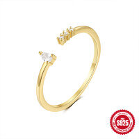 wholesale S925 Sterling Silver Floral Love Open Ring with Diamond and Opal, Korean Style Luxury Ins Small Trendy Index Finger Ring-Gold#4 Opening adjustable