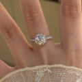 wholesale S925 Sterling Silver 1-Carat Simulated Diamond Ring 65 Luxury Halo Setting European & American Style Ring for Women-0-1