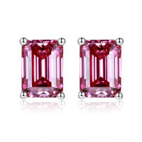wholesale 925 silver new jewelry 1ct VVS1 colored moissanite emerald cut earrings cross-border bestseller-Pink>5*7mm (1ct*2)