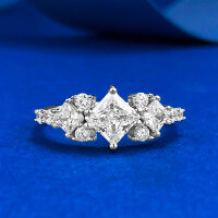 wholesale S925 Silver 5*5mm Princess Cut White Diamond Daily Fashion Elegant Style European and American Cross-Border AliExpress-R1357 White Diamond Ring Size 8