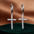 Sterling Silver Moissanite Cross Earrings for Women, Modern Style-0-1