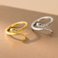 wholesale S925 Sterling Silver Fresh and Sweet Ins Style Small and Unique Design Textured Small Snake Ring R02797-S925 silver ring gold opening adjustable