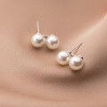 wholesale S925 silver alloy synthetic pearl earrings for women, vintage minimalist style double pearls, elegant and graceful ear accessories M01856-0-1