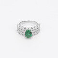 wholesale S925 silver plated with 18k gold ring for women featuring a lace hollow-out design, fresh and elegant, with a 7*9mm lab-grown emerald-0-6