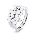 wholesale S925 Sterling Silver Geometric Square Stacking Ins Minimalist Style Simple Open Adjustable Ring-0-4