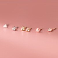 wholesale S925 Sterling Silver Earrings Women Korean Style Minimalist Diamond Inlaid Elegant Small Heart Sweet Girl Earrings G8400-S925 silver pair silver model 925 silver