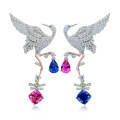 wholesale Metal: 925 Silver Gold Plated Falling chain earrings with high-carbon diamonds, featuring immortals, cranes, royal blue, and pink sapphires Versatile ear drops for women-0-5