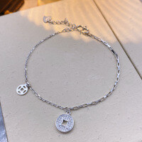 wholesale S925 Sterling Silver Copper Coin Diamond Bracelet, Minimalist Niche Design for Best Friend's Birthday Gift, Symbolizing Wealth and Prosperity-Copper Coin Bracelet>925 Silver