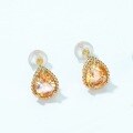 wholesale 925 Silver Japanese and Korean New Simple Teardrop Citrine Earrings Fashionable Women's Earrings for Drop Shipping-0-2