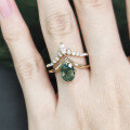wholesale S925 Sterling Silver Cross-Border Hit Natural Moss Agate Ring, V-Shaped Moss Gemstone Stackable Set Ring-0-1