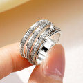 Metal Geometric Multi-Layer Ring, Tri-Circle Diamond Design-0-0