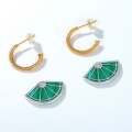 wholesale S925 Sterling Silver New Sweet and Elegant Geometric Fan-shaped Malachite Earrings with Color Separation Electroplating for Women Wholesale-0-4