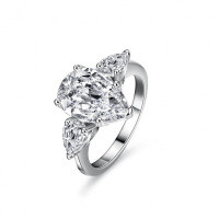 Sterling Silver 4-Carat Moissanite Women's Ring, Luxury-Set Pear Shape for Cross-Border-Set with D-color moissanite (4 carats)  US No. 6