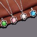 wholesale S925 silver metal Korean fashion elegant pendant necklace with synthetic cat's eye gemstone for women-0-2