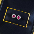 wholesale S925 Silver New 40mm Round Pigeon Blood Red Stud Earrings, Fashionable and Versatile Commuting Essential for Live Streaming and Xiaohongshu-0-3