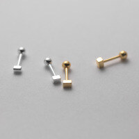 wholesale S925 Sterling Silver Korean-style Women's Small Square Stud Earrings Minimalist Elegant Light Bead Jewelry M01705-S925 silver pair gold 925 silver