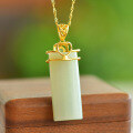 wholesale 925 silver gold-plated antique-style Hanfu cheongsam pendant necklace inlaid with Hetian white jade plain pendant-0-2